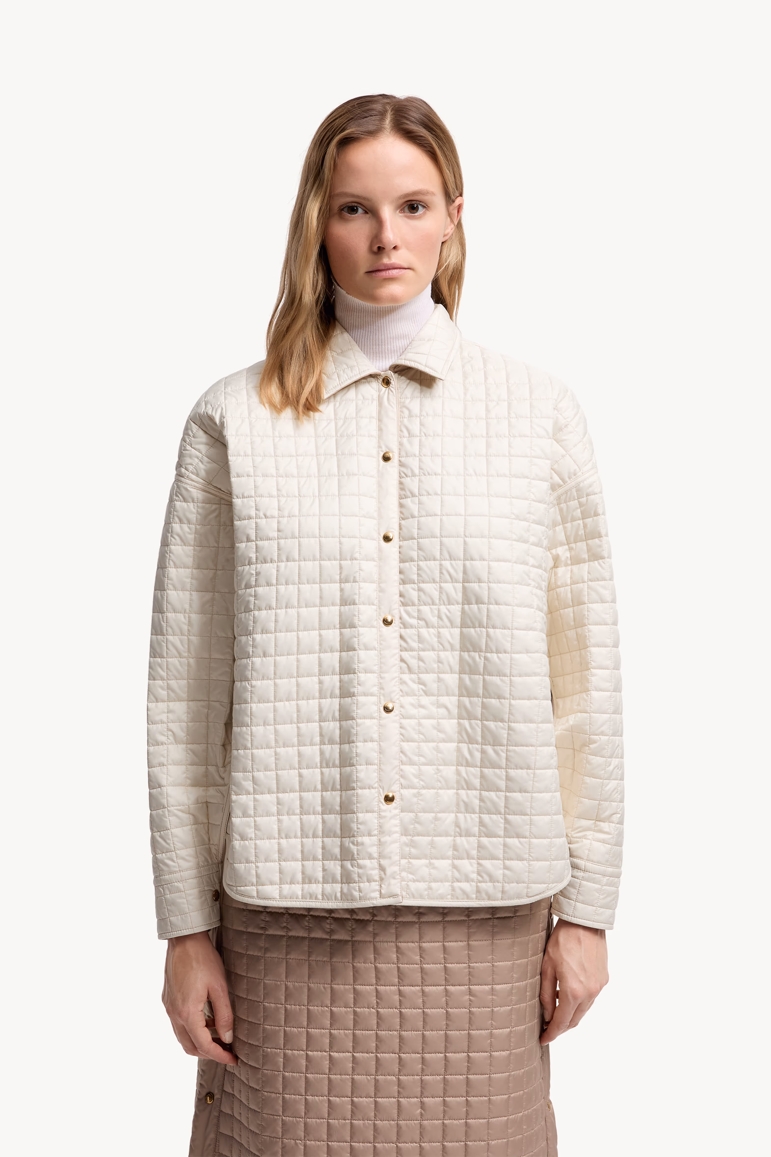 Square-Quilted Padded Shirt Women Beige Moncler 6
